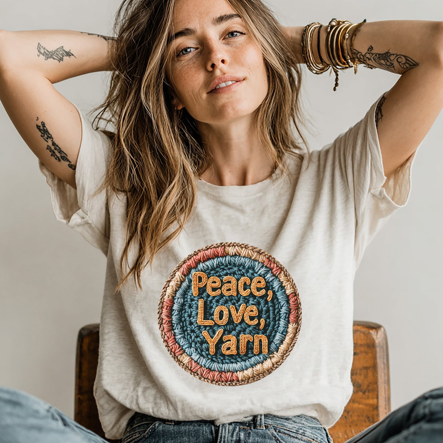 "Peace, Love, Yarn" light