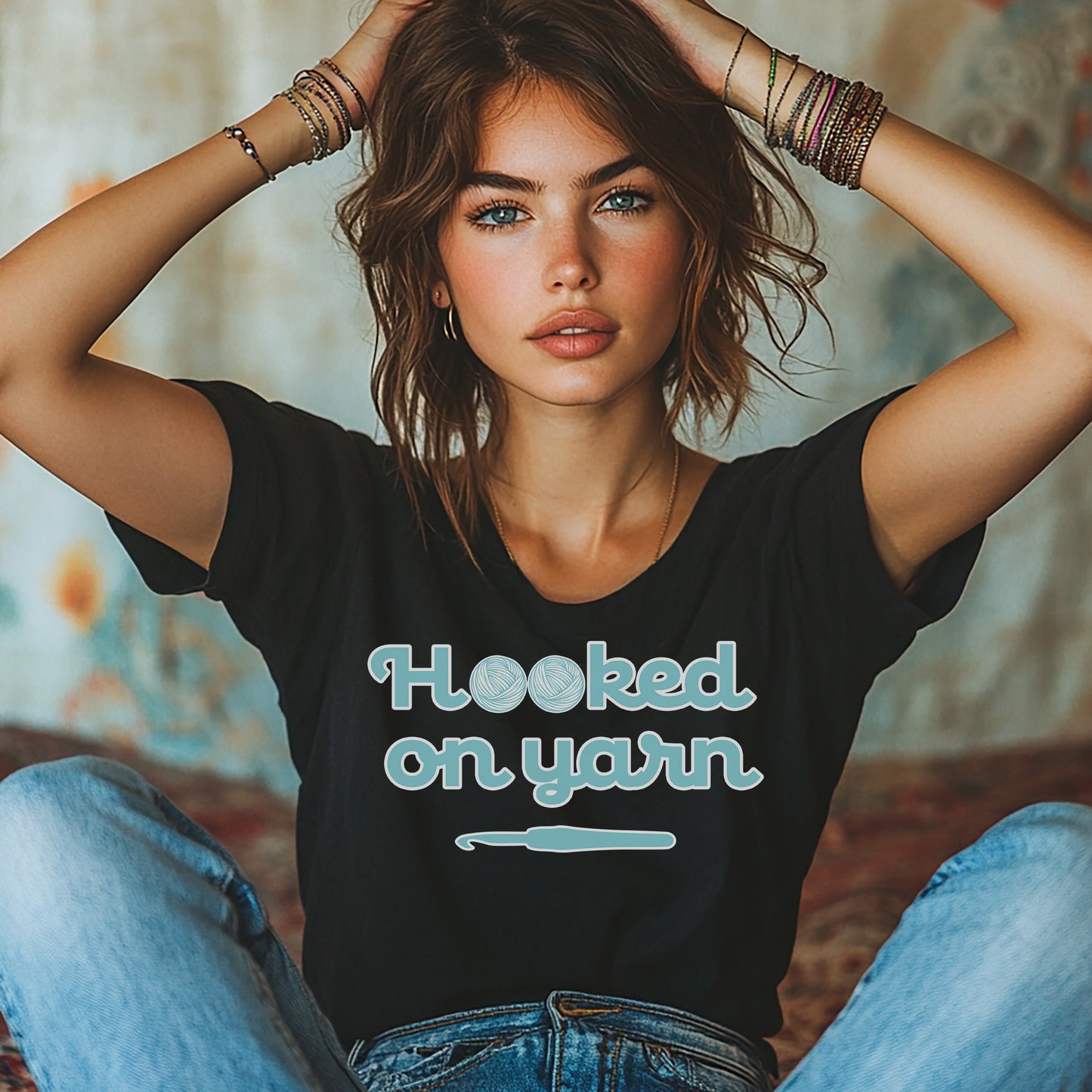 "Hooked on yarn" dark